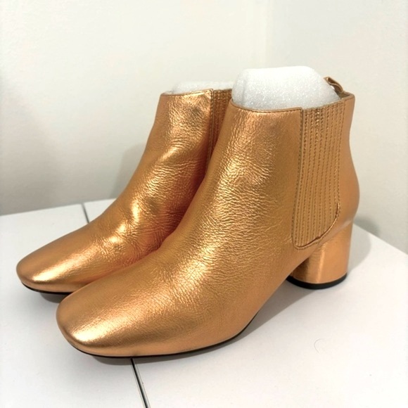 Marc Jacobs Rose Gold Booties Ankle Boots Shoes Heel Chelsea Size 7 Leather - Picture 1 of 6